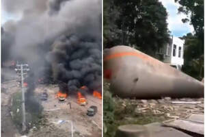 Взрыв бензовоза в Китае: цистерна пролетела сотни метров, видео